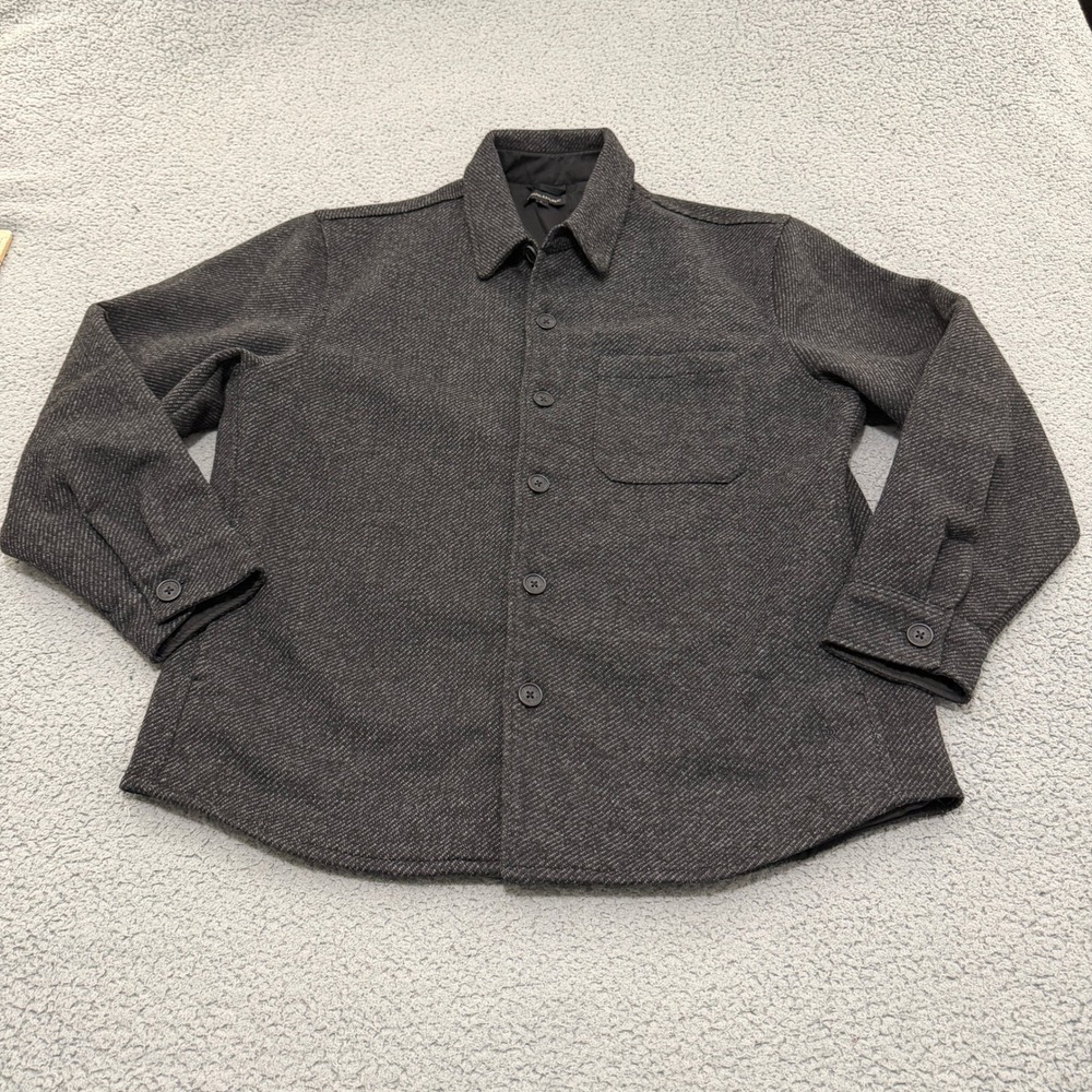 Banana Republic Shirt Jacket Mens Large Charcoal Gray Textured Lined Button Up